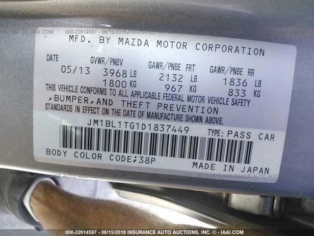 JM1BL1TG1D1837449 - 2013 MAZDA 3 I GRAY photo 9