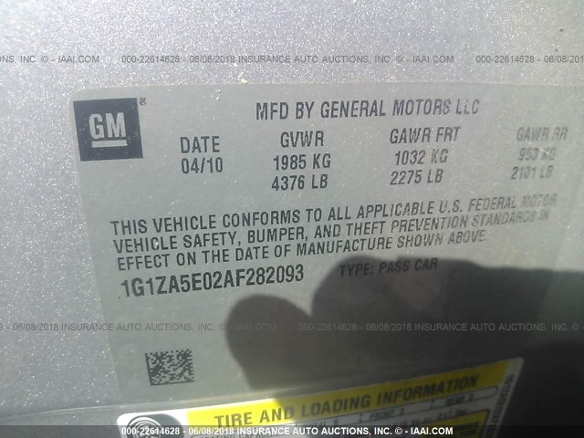 1G1ZA5E02AF282093 - 2010 CHEVROLET MALIBU LS SILVER photo 9