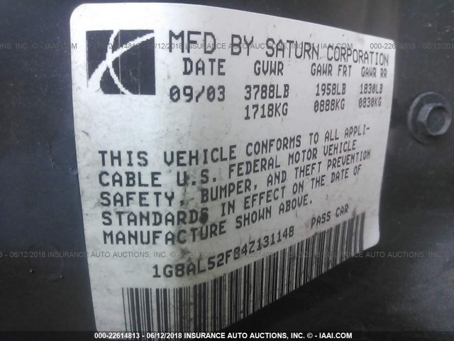 1G8AL52F84Z131148 - 2004 SATURN ION LEVEL 3 BLUE photo 9