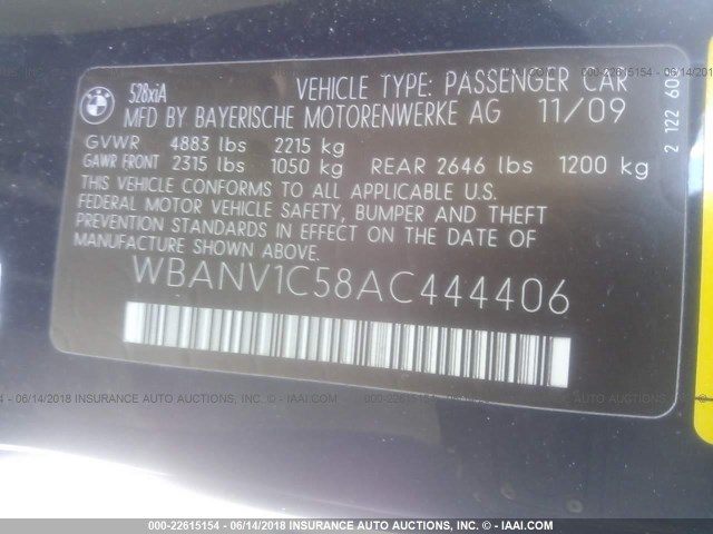 WBANV1C58AC444406 - 2010 BMW 528 XI BLUE photo 9