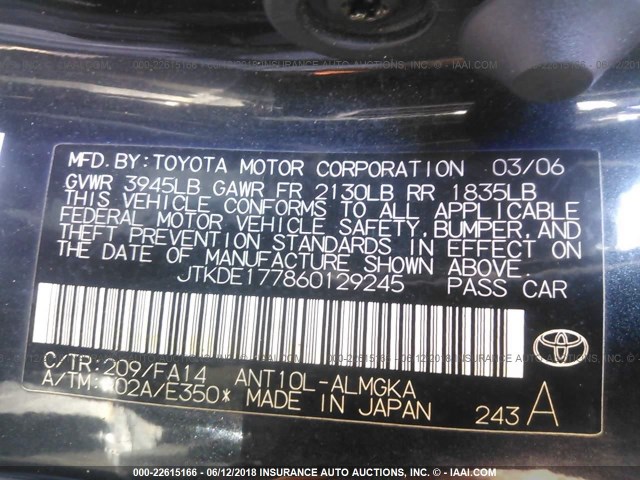 JTKDE177860129245 - 2006 TOYOTA SCION TC 黑色 照片 9