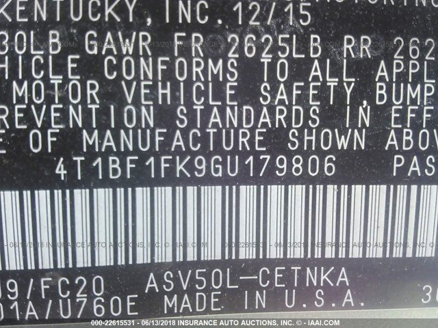 4T1BF1FK9GU179806 - 2016 TOYOTA CAMRY LE/XLE/SE/XSE SILVER photo 9