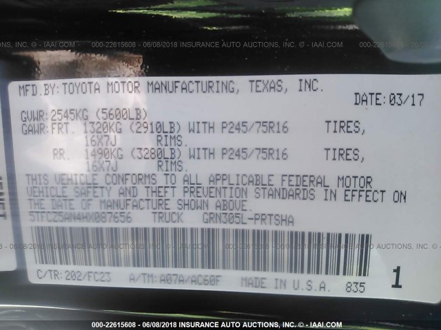 5TFCZ5AN4HX087656 - 2017 TOYOTA TACOMA DBL CAB/SR/TRDSPT/OR/PRO Қара фото 9