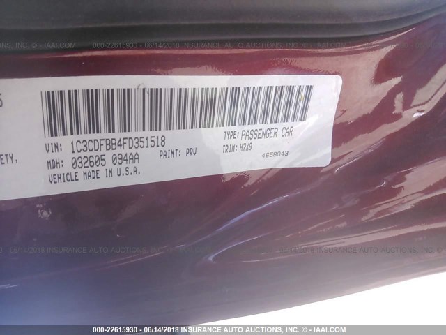 1C3CDFBB4FD351518 - 2015 DODGE DART SXT MAROON photo 9