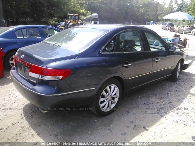 KMHFC46F56A102171 - 2006 HYUNDAI AZERA SE/LIMITED BLUE photo 4