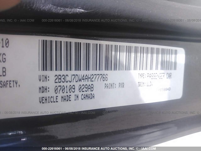 2B3CJ7DW4AH277766 - 2010 DODGE CHALLENGER SRT-8 黑色 照片 9