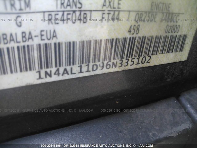 1N4AL11D96N335102 - 2006 NISSAN ALTIMA S/SL GRAY photo 9