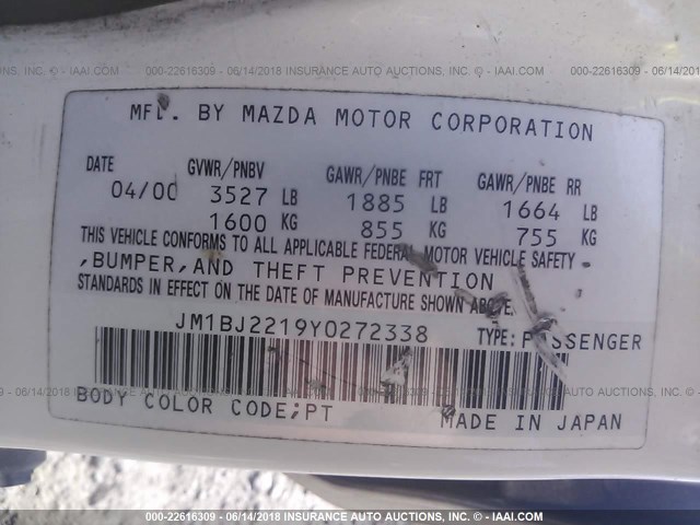 JM1BJ2219Y0272338 - 2000 MAZDA PROTEGE ES WHITE photo 9