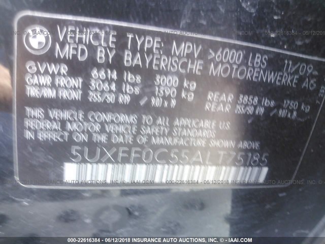 5UXFF0C55ALT75185 - 2010 BMW X5 XDRIVE35D BLACK photo 9