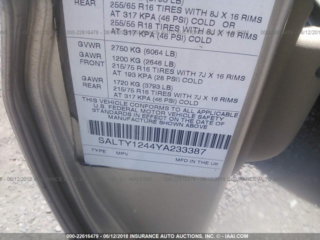 SALTY1244YA233387 - 2000 LAND ROVER DISCOVERY II  Ոսկեգույն լուսանկար 9