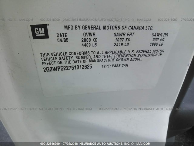 2G2WP522751312625 - 2005 PONTIAC GRAND PRIX 白色 照片 9