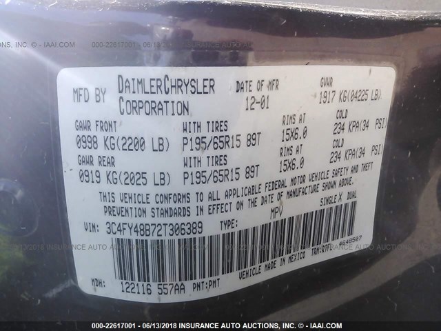 3C4FY48B72T306389 - 2002 CHRYSLER PT CRUISER CLASSIC 紫色 照片 9