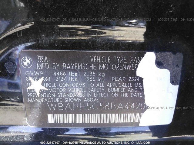 WBAPH5C58BA442000 - 2011 BMW 328 I SULEV BLACK photo 9