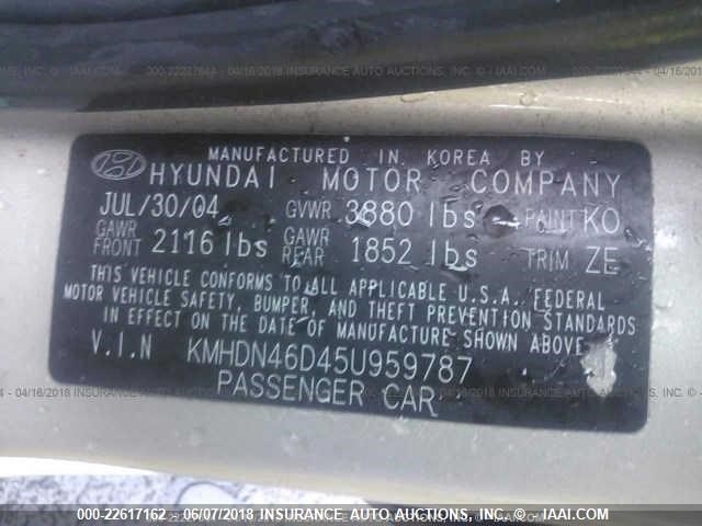 KMHDN46D45U959787 - 2005 HYUNDAI ELANTRA GLS/GT Unknown photo 9