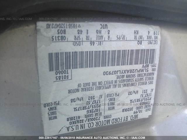5LMPU28AXYLJ07930 - 2000 LINCOLN NAVIGATOR GRAY photo 9