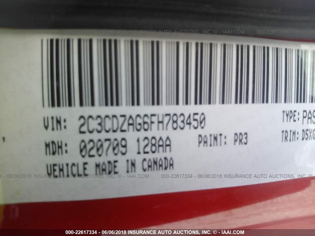 2C3CDZAG6FH783450 - 2015 DODGE CHALLENGER SXT RED photo 9