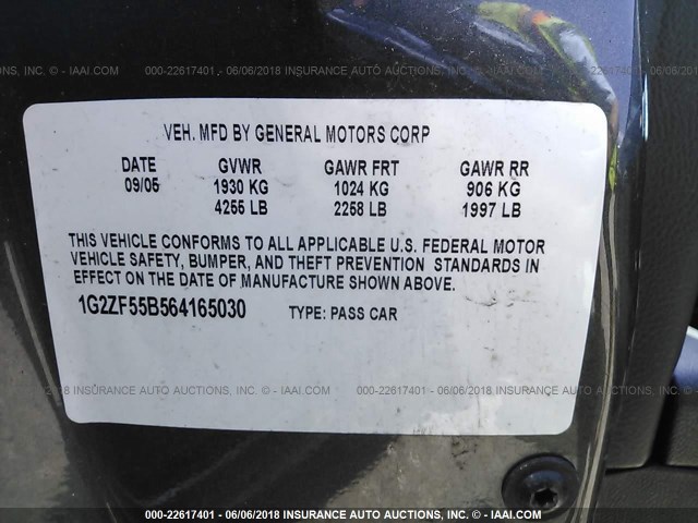 1G2ZF55B564165030 - 2006 PONTIAC G6 SE GRAY photo 9