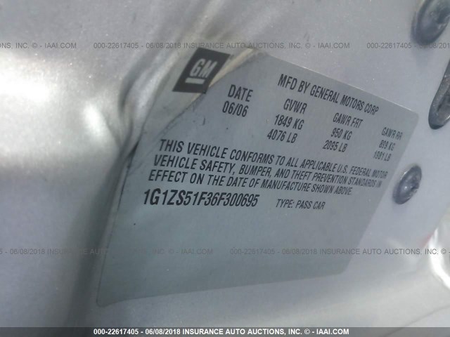 1G1ZS51F36F300695 - 2006 CHEVROLET MALIBU LS 银色 照片 9