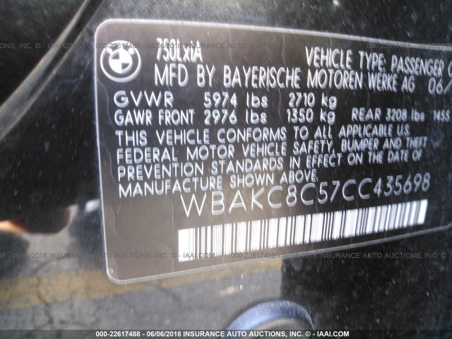 WBAKC8C57CC435698 - 2012 BMW 750 LXI BLACK photo 9