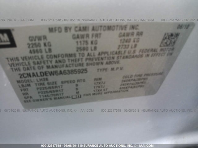 2CNALDEW6A6385925 - 2010 CHEVROLET EQUINOX LT SILVER photo 9