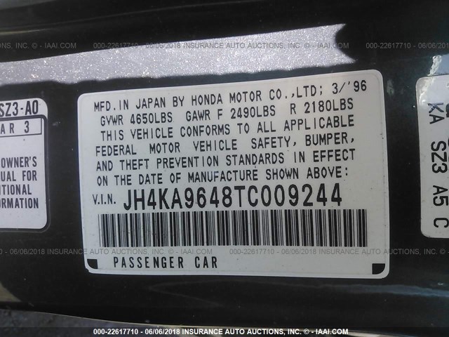 JH4KA9648TC009244 - 1996 ACURA 3.5RL GREEN photo 9