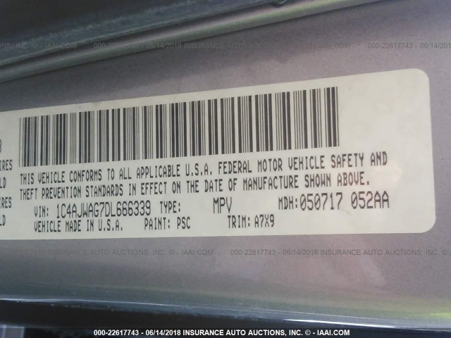 1C4AJWAG7DL666339 - 2013 JEEP WRANGLER SPORT ვერცხლისფერი ფოტო 9