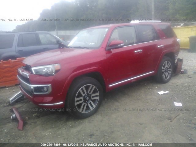 JTEBU5JR9G5338061 - 2016 TOYOTA 4RUNNER SR5 PREM/LTDL/TRAIL/TRD Czerwony zdjęcie 2