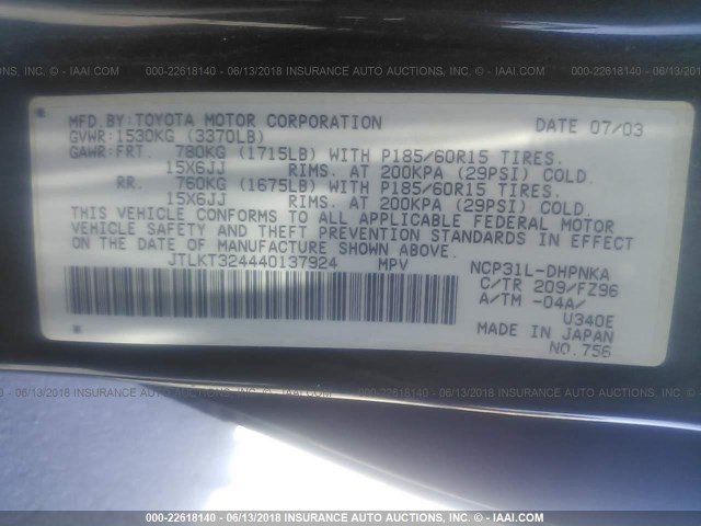 JTLKT324440137924 - 2004 TOYOTA SCION XB BLACK photo 9