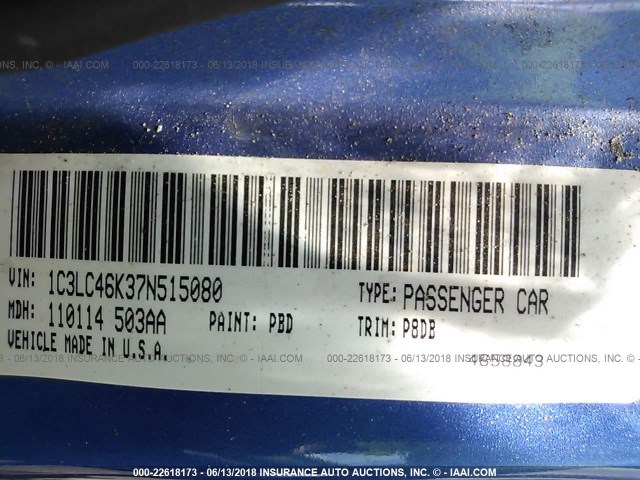 1C3LC46K37N515080 - 2007 CHRYSLER SEBRING BLUE photo 9