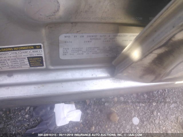 KL1TD626X5B329751 - 2005 CHEVROLET AVEO LS SILVER photo 9