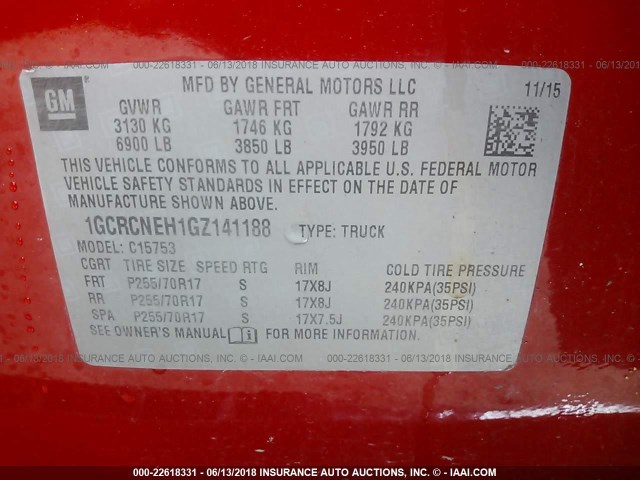 1GCRCNEH1GZ141188 - 2016 CHEVROLET SILVERADO C1500/C1500  LS RED photo 9