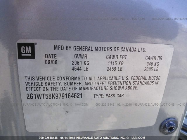 2G1WT58K979164621 - 2007 CHEVROLET IMPALA LT GRAY photo 9