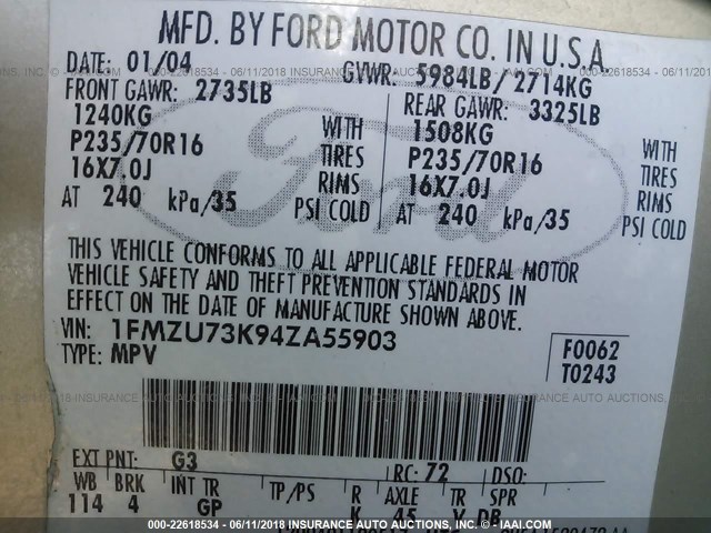 1FMZU73K94ZA55903 - 2004 FORD EXPLORER XLT/XLT SPORT/NBX GOLD photo 9