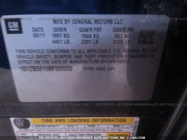 1G1ZB5E13BF380282 - 2011 CHEVROLET MALIBU LS BLUE photo 9