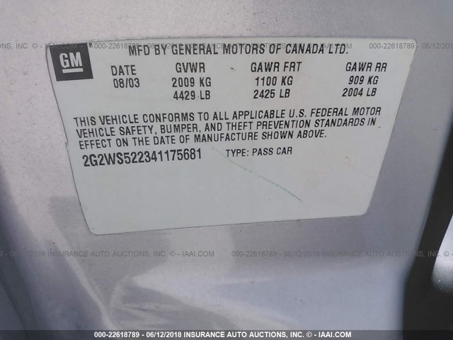 2G2WS522341175681 - 2004 PONTIAC GRAND PRIX GT2 ვერცხლისფერი ფოტო 9