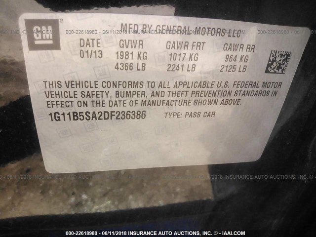1G11B5SA2DF236386 - 2013 CHEVROLET MALIBU LS Qara foto 9