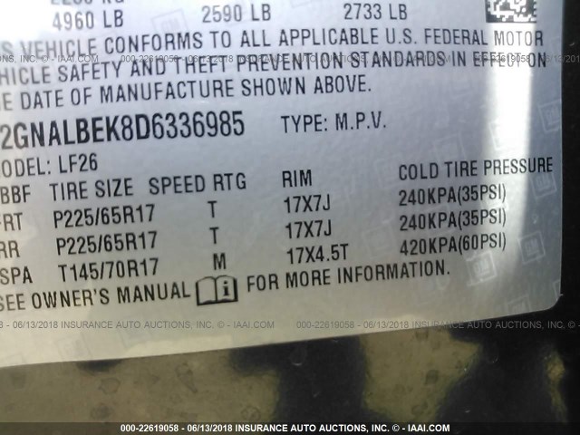 2GNALBEK8D6336985 - 2013 CHEVROLET EQUINOX LS BLACK photo 9