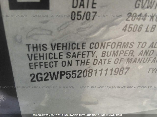 2G2WP552081111987 - 2008 PONTIAC GRAND PRIX BLACK photo 9