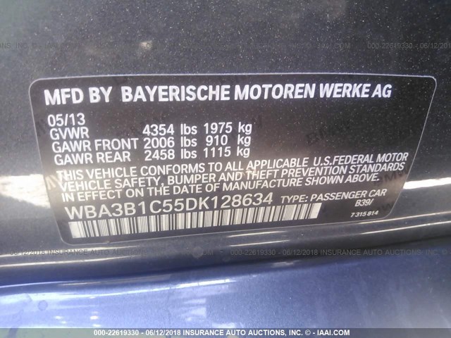 WBA3B1C55DK128634 - 2013 BMW 320 I GRAY photo 9