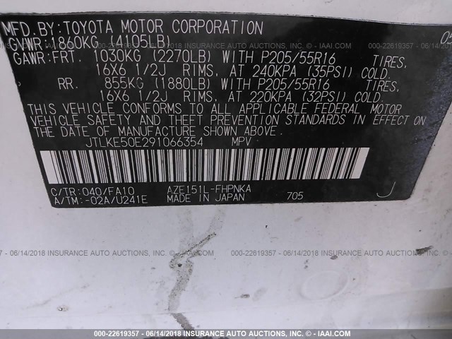 JTLKE50E291066354 - 2009 TOYOTA SCION XB Ağ foto 9