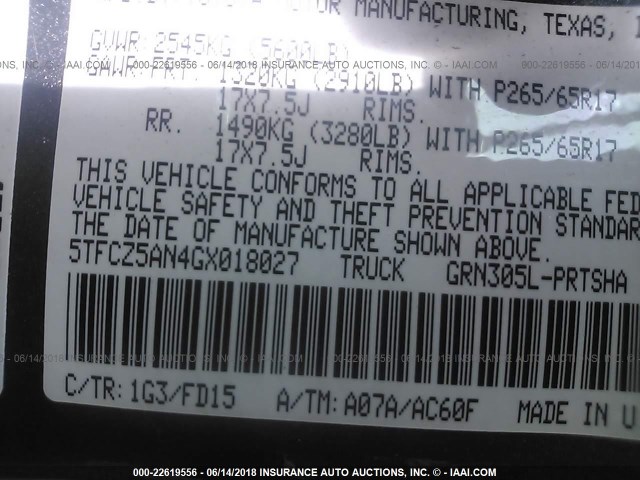 5TFCZ5AN4GX018027 - 2016 TOYOTA TACOMA DBL CAB/SR/SR5/TRD SPT/OR GRAY photo 9