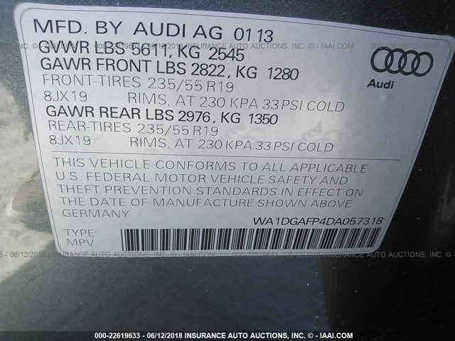 WA1DGAFP4DA057318 - 2013 AUDI Q5 PREMIUM PLUS GRAY photo 9