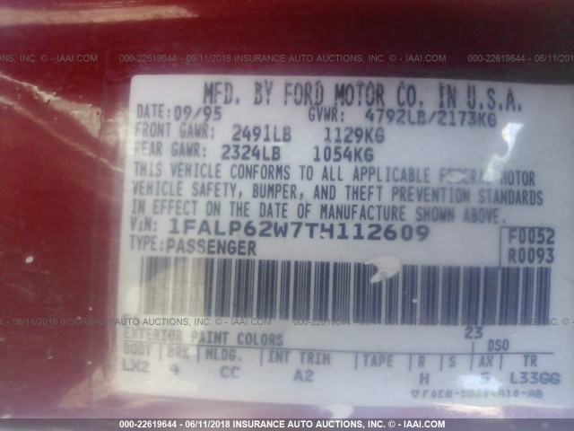 1FALP62W7TH112609 - 1996 FORD THUNDERBIRD LX RED photo 9