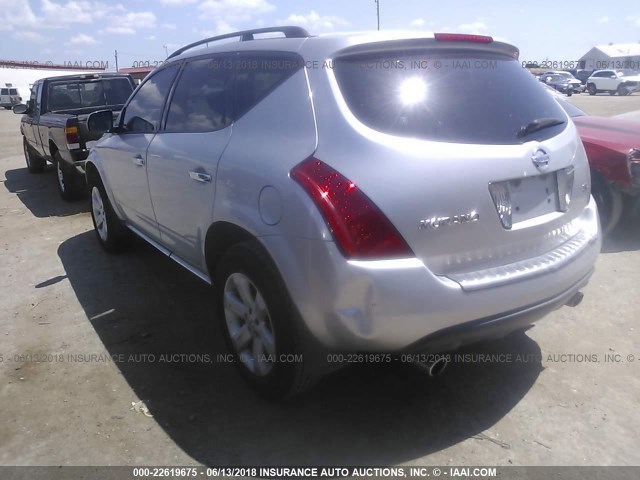 JN8AZ08T07W520588 - 2007 NISSAN MURANO SL/SE/S SILVER photo 3