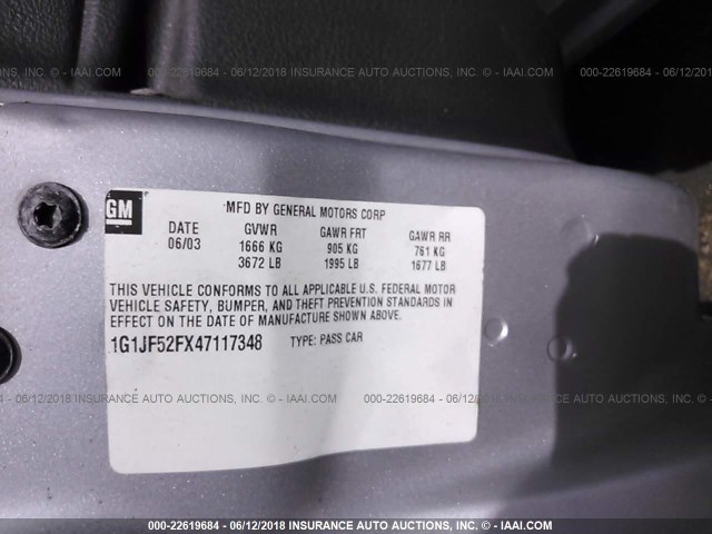 1G1JF52FX47117348 - 2004 CHEVROLET CAVALIER LS SILVER photo 9