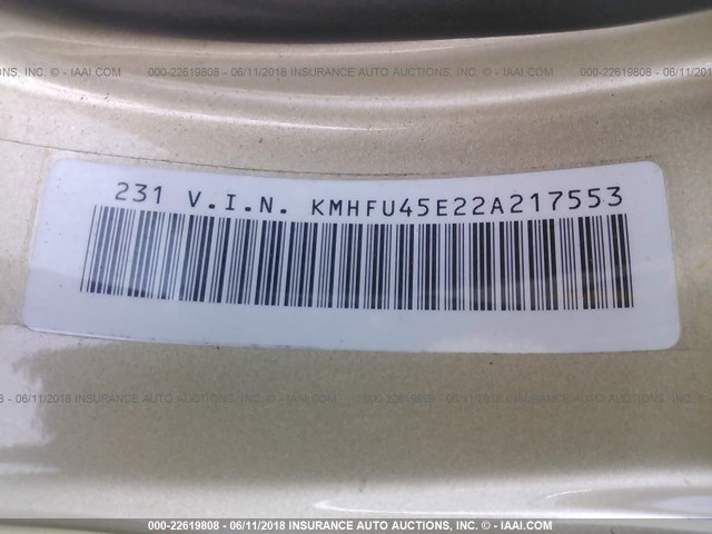 KMHFU45E22A217553 - 2002 HYUNDAI XG 350 金色 照片 9