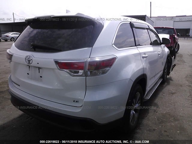 5TDZKRFH8FS045681 - 2015 TOYOTA HIGHLANDER LE/LE PLUS WHITE photo 4