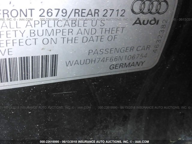 WAUDH74F66N106754 - 2006 AUDI A6 3.2 QUATTRO BLACK photo 9