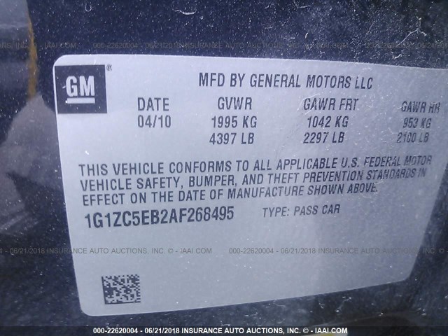 1G1ZC5EB2AF268495 - 2010 CHEVROLET MALIBU 1LT BLACK photo 9