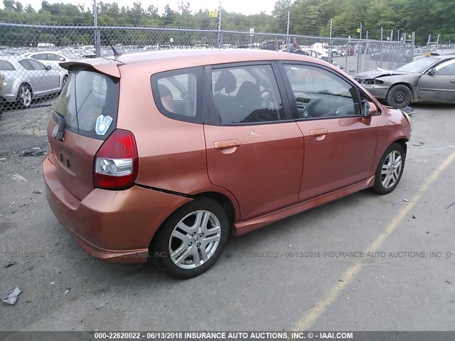 JHMGD38698S059107 - 2008 HONDA FIT SPORT ORANGE photo 4